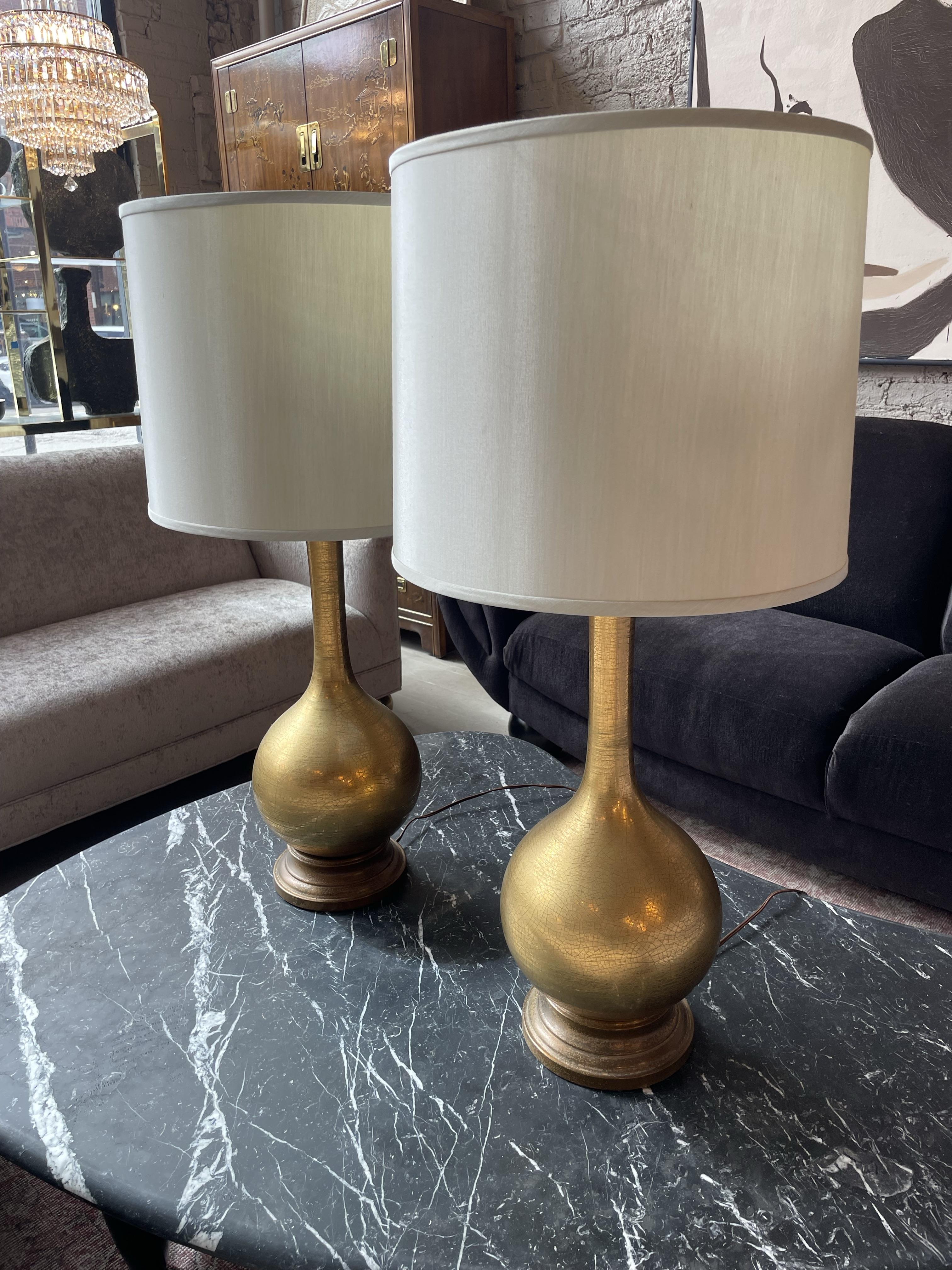 Vintage Hollywood Regency Gold Crackle Lamps - a Pair