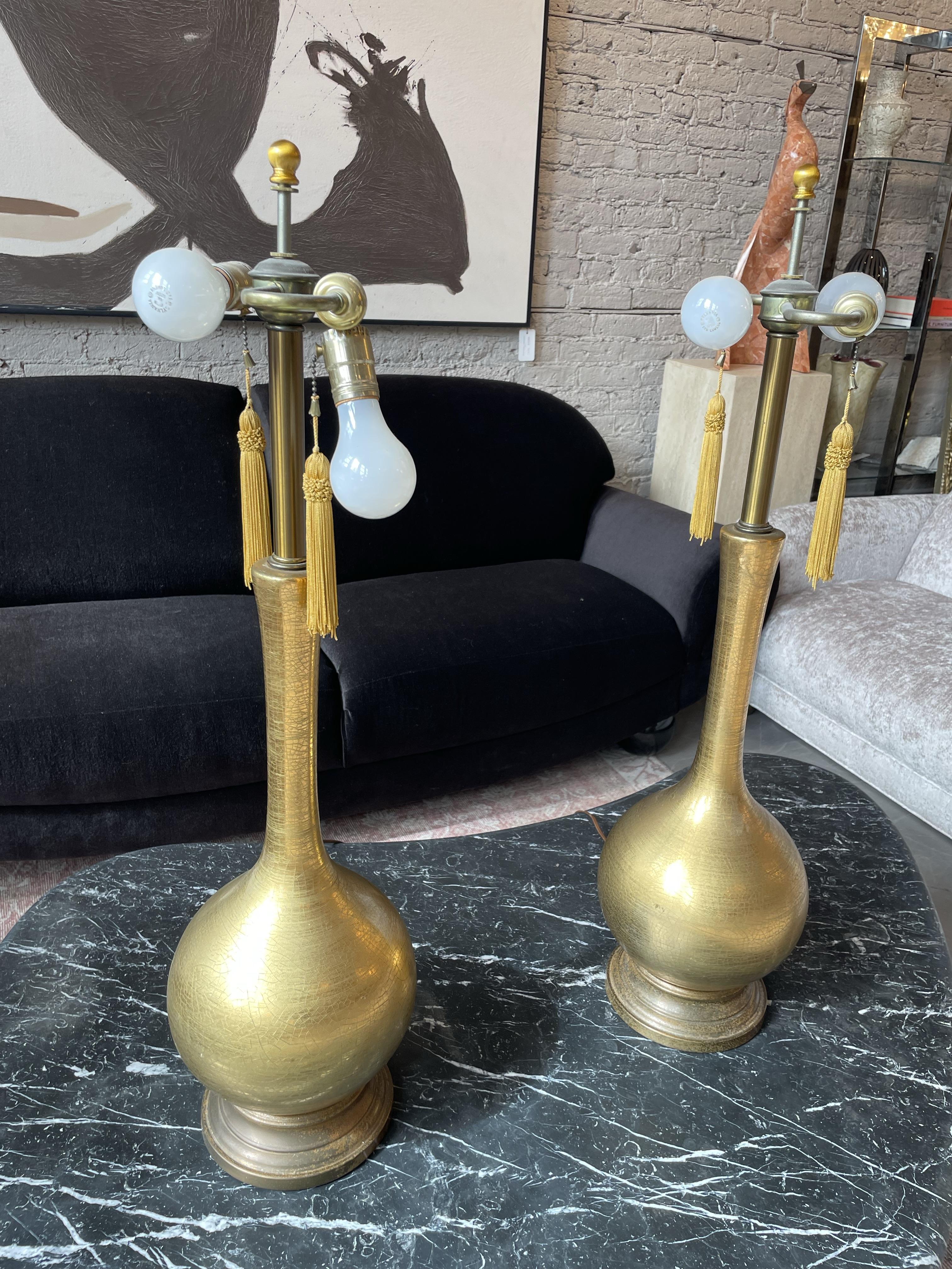 Vintage Hollywood Regency Gold Crackle Lamps - a Pair