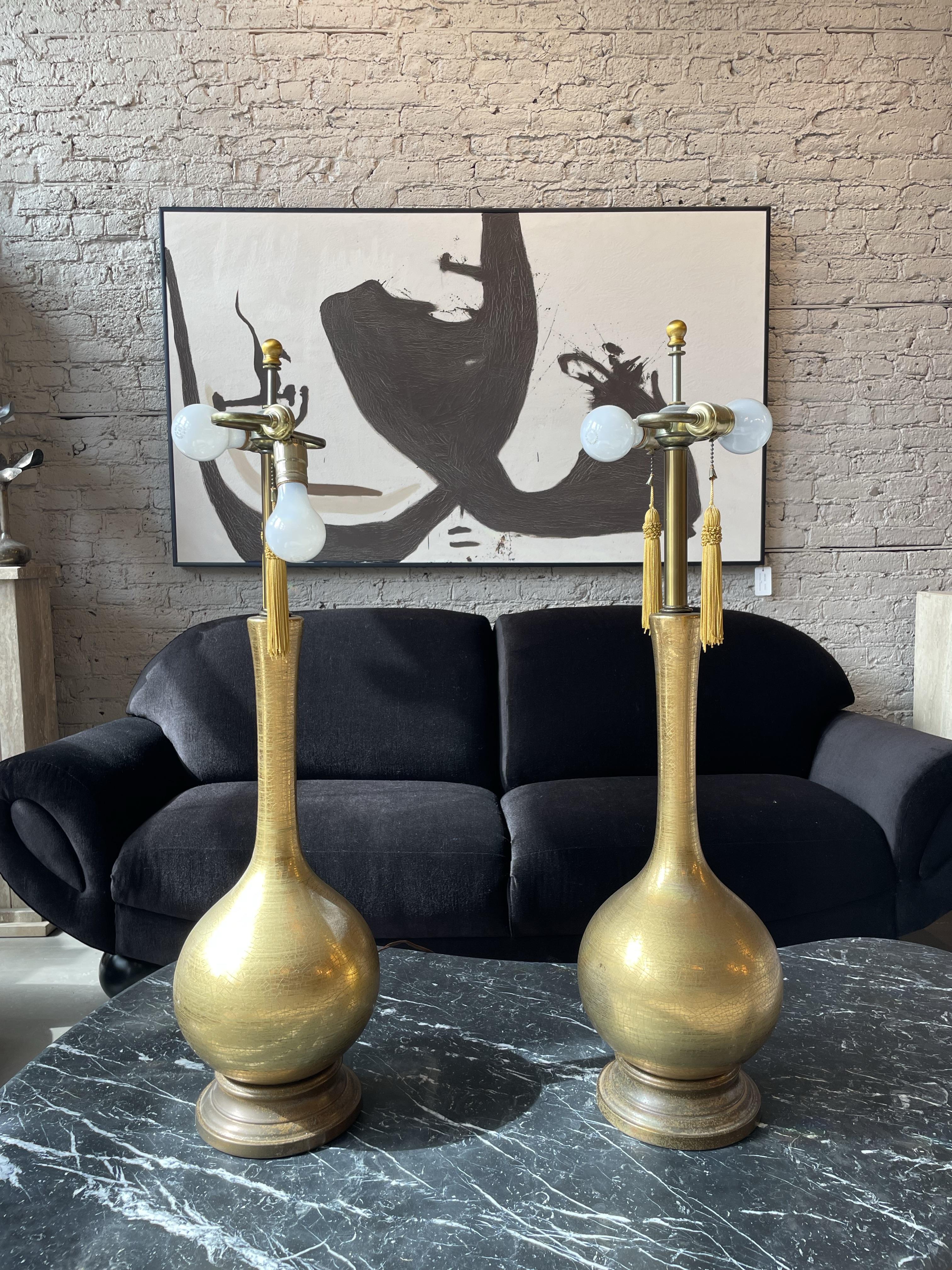 Vintage Hollywood Regency Gold Crackle Lamps - a Pair