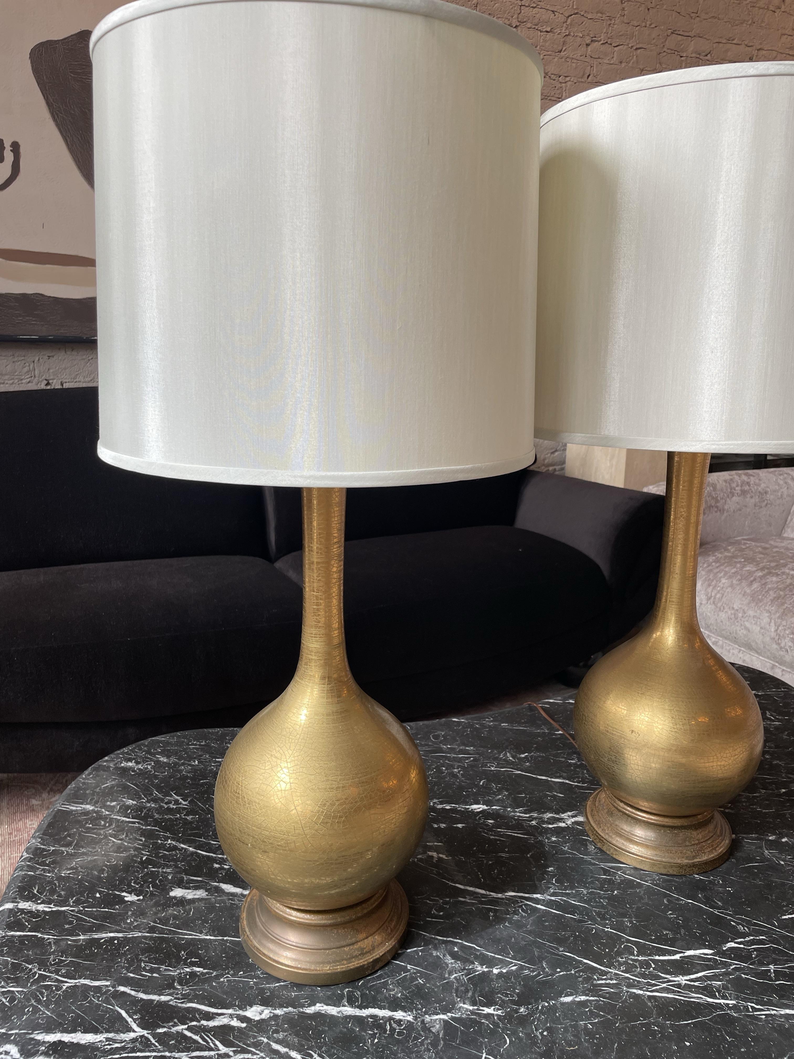 Vintage Hollywood Regency Gold Crackle Lamps - a Pair