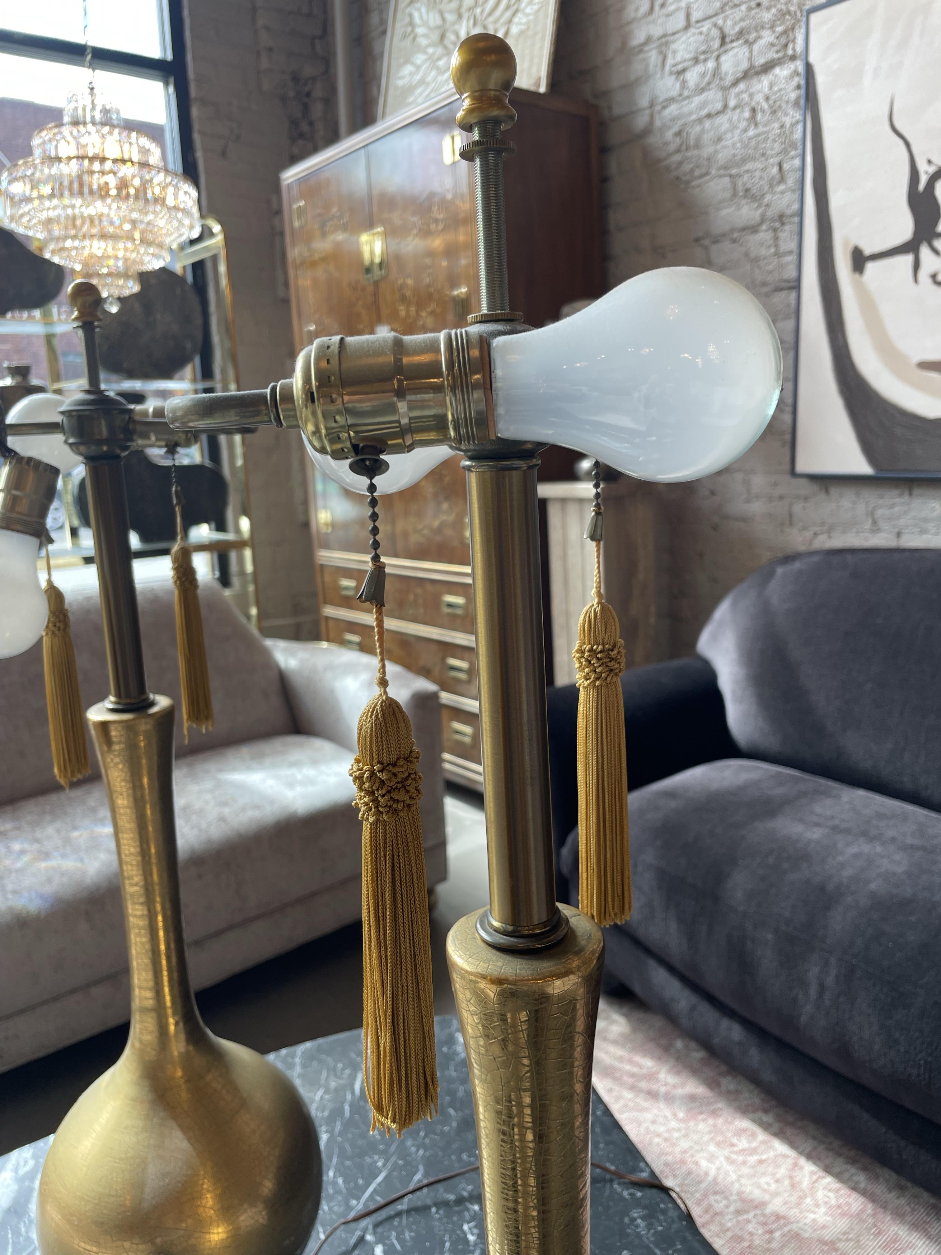 Vintage Hollywood Regency Gold Crackle Lamps - a Pair