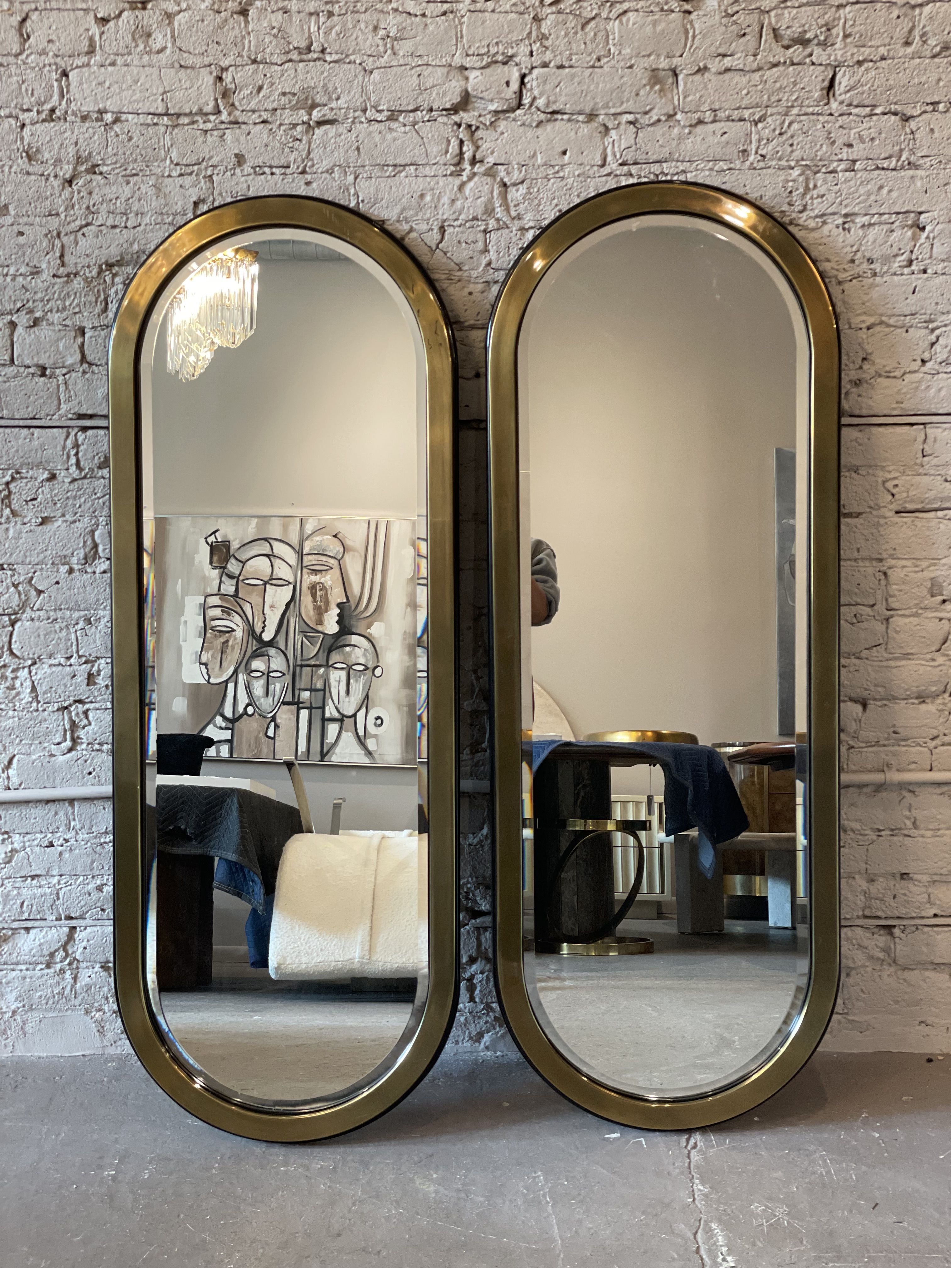 Vintage Mastercraft Brass Oval Mirror - a Pair