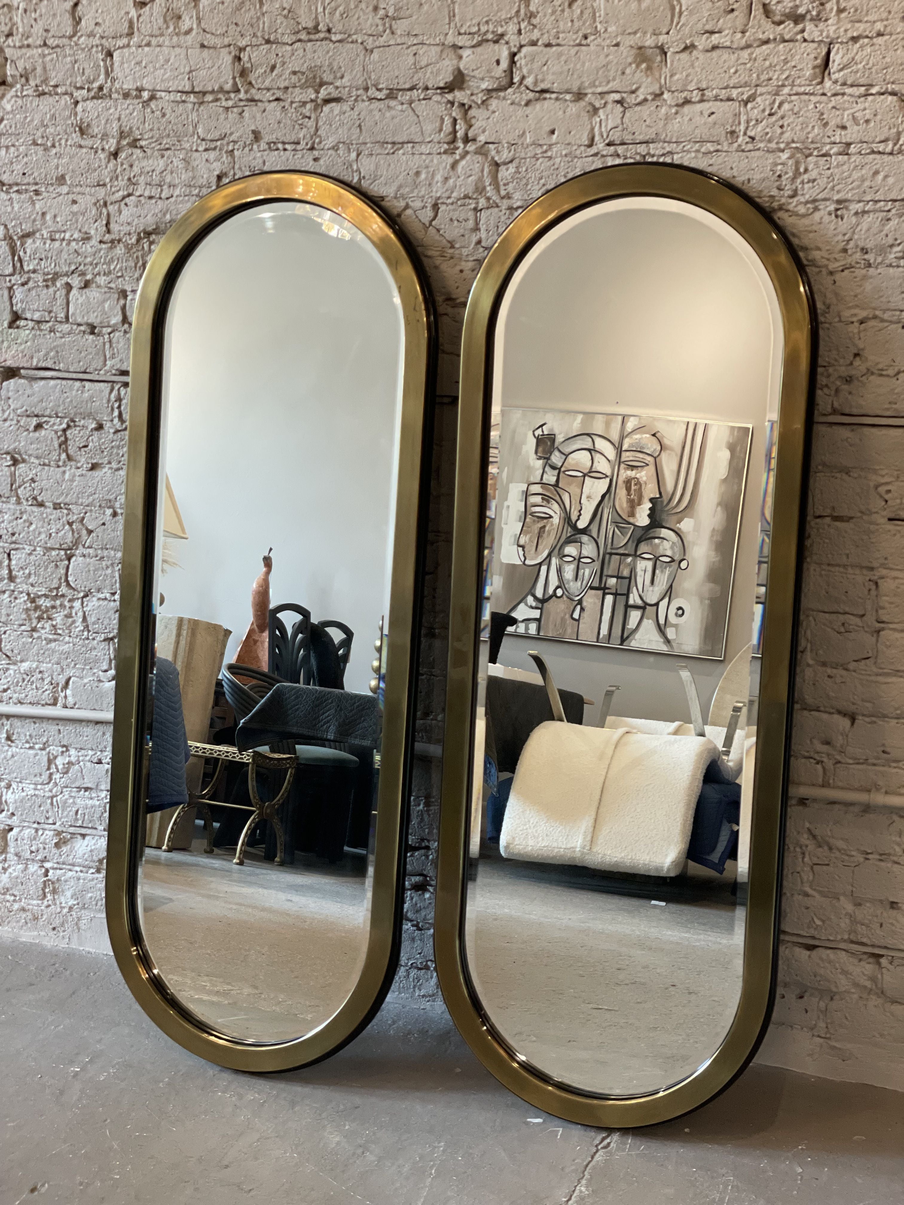 Vintage Mastercraft Brass Oval Mirror - a Pair