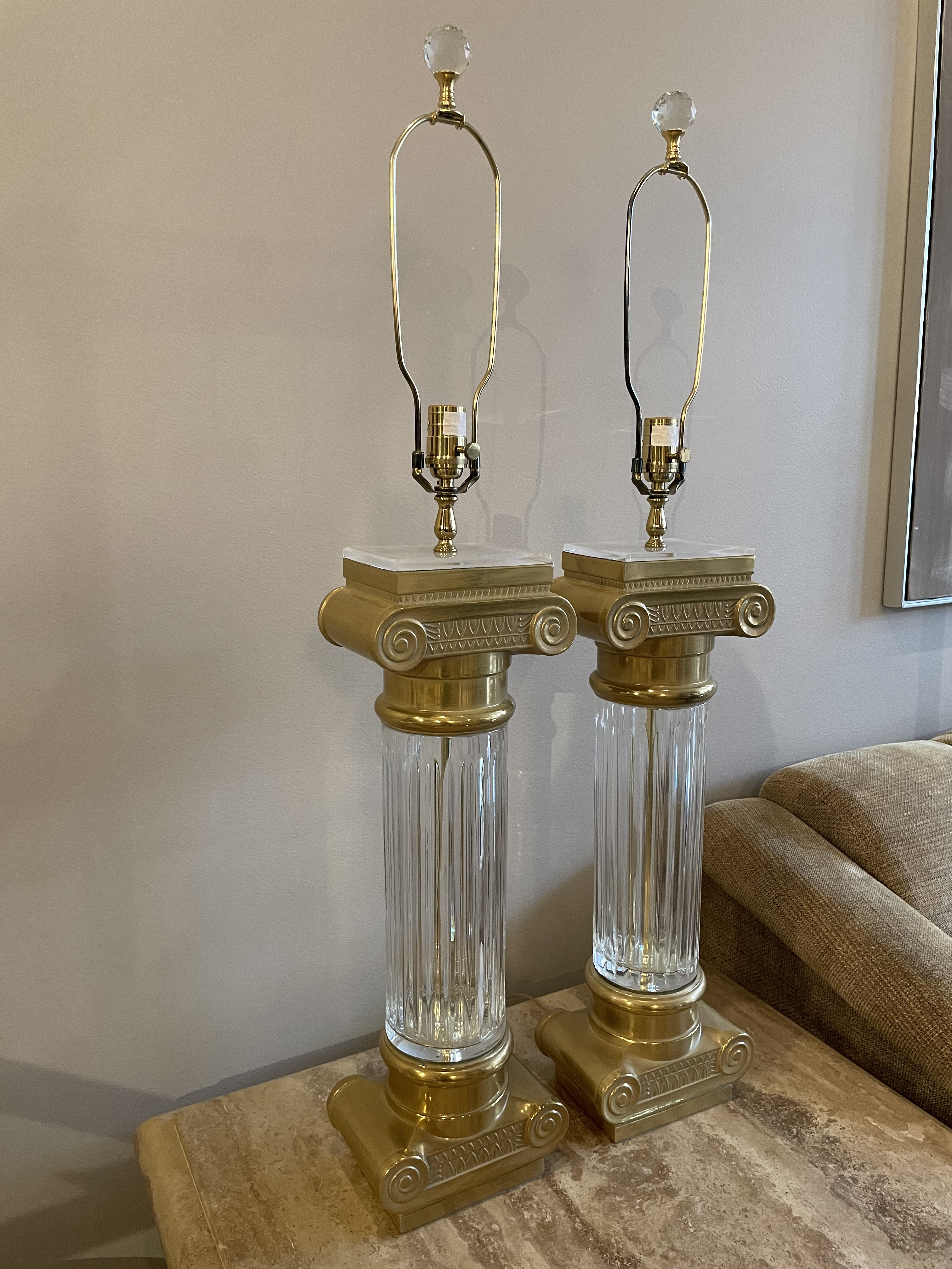 Vintage Oversized Brass and Crystal Lamps