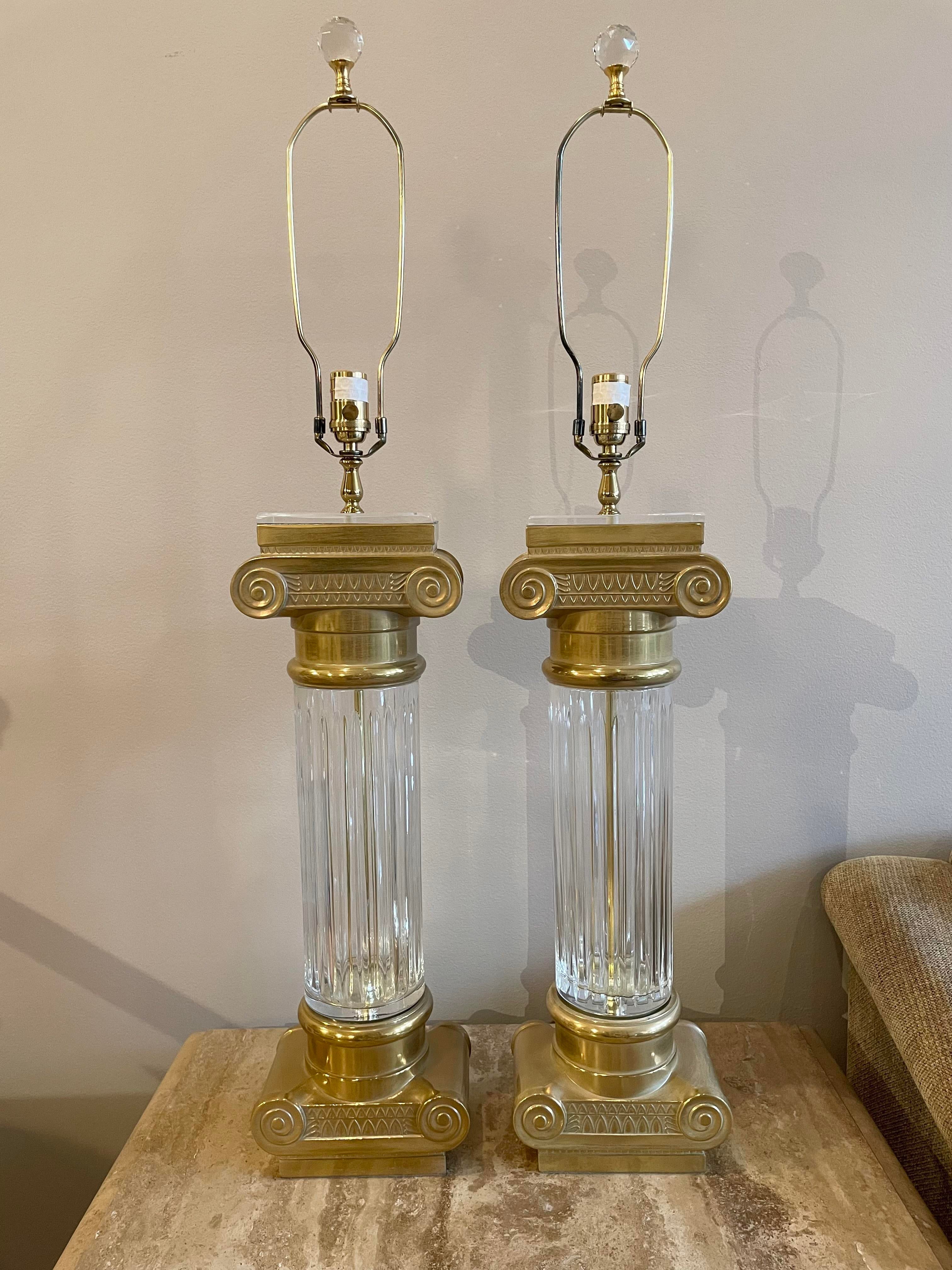Vintage Oversized Brass and Crystal Lamps