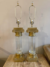 Load image into Gallery viewer, Vintage Oversized Brass and Crystal Lamps- a Pair
