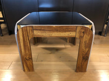Load image into Gallery viewer, Vintage Post Modern Wood Brass and Black Glass Side Table
