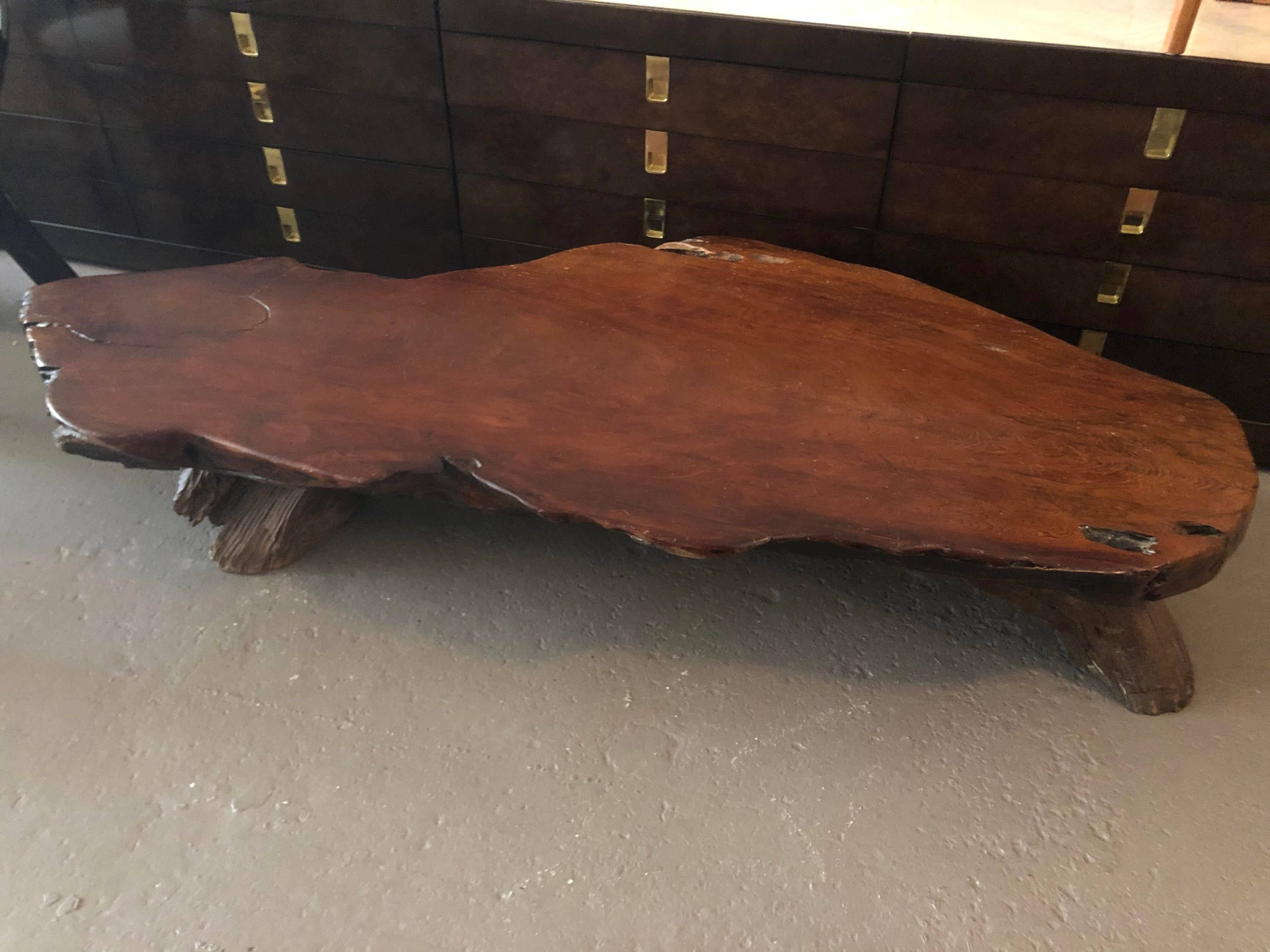 Vintage Redwood Burl Live Edge Nakashima Style Coffee Table