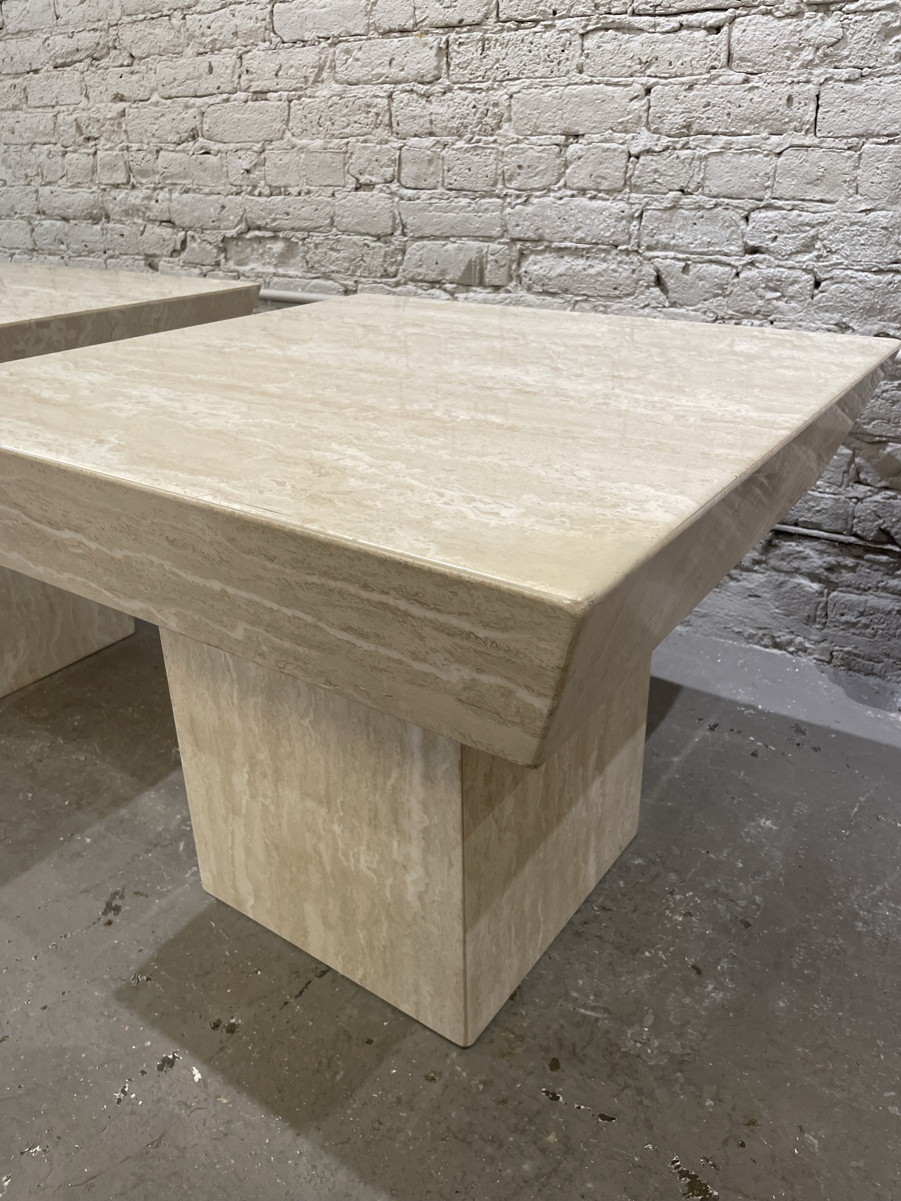Vintage Travertine Side Tables With Angled Edge 1980s - a Pair