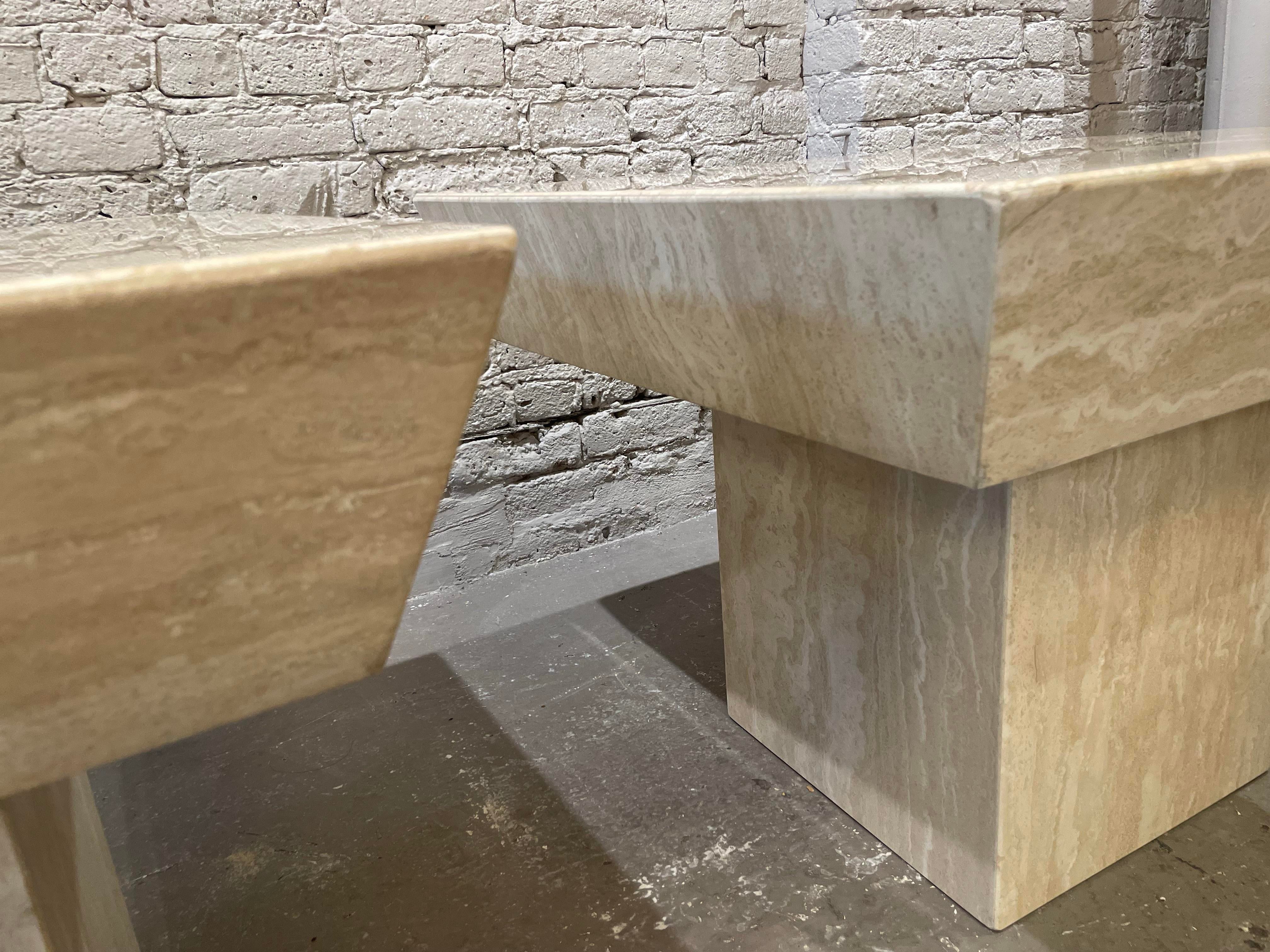 Vintage Travertine Side Tables With Angled Edge 1980s - a Pair