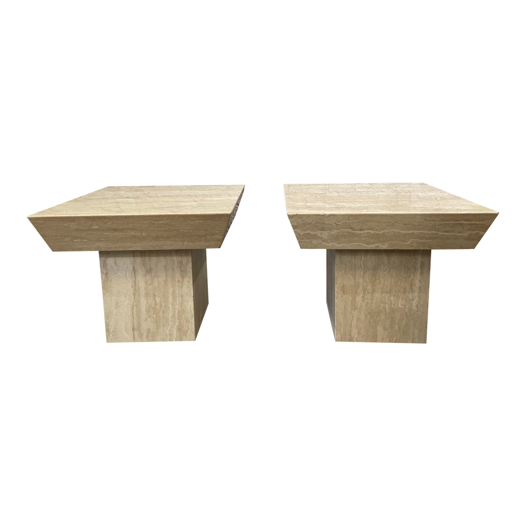 Vintage Travertine Side Tables With Angled Edge 1980s - a Pair