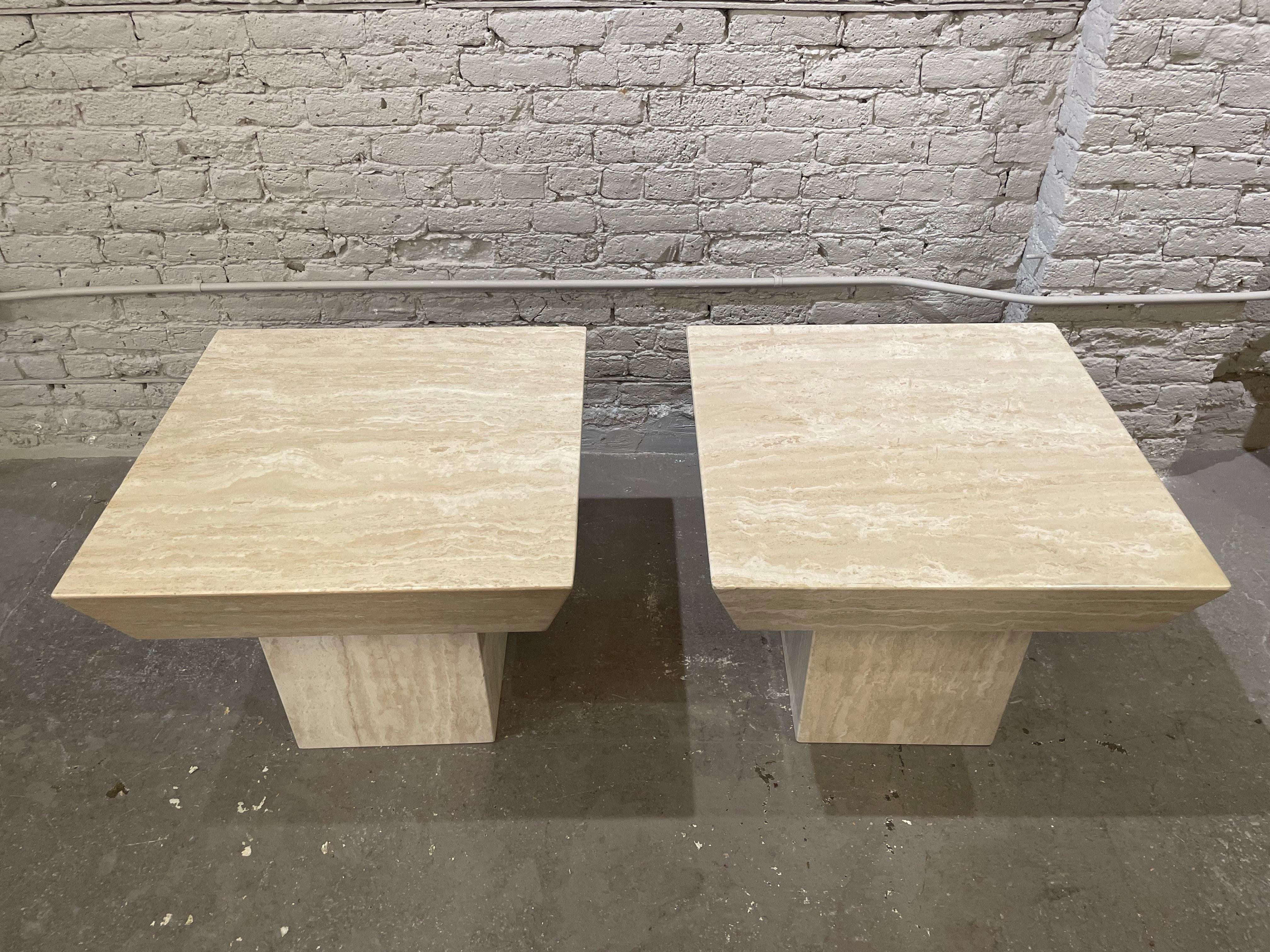 Vintage Travertine Side Tables With Angled Edge 1980s - a Pair