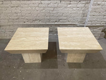 Load image into Gallery viewer, Vintage Travertine Side Tables With Angled Edge 1980s - a Pair
