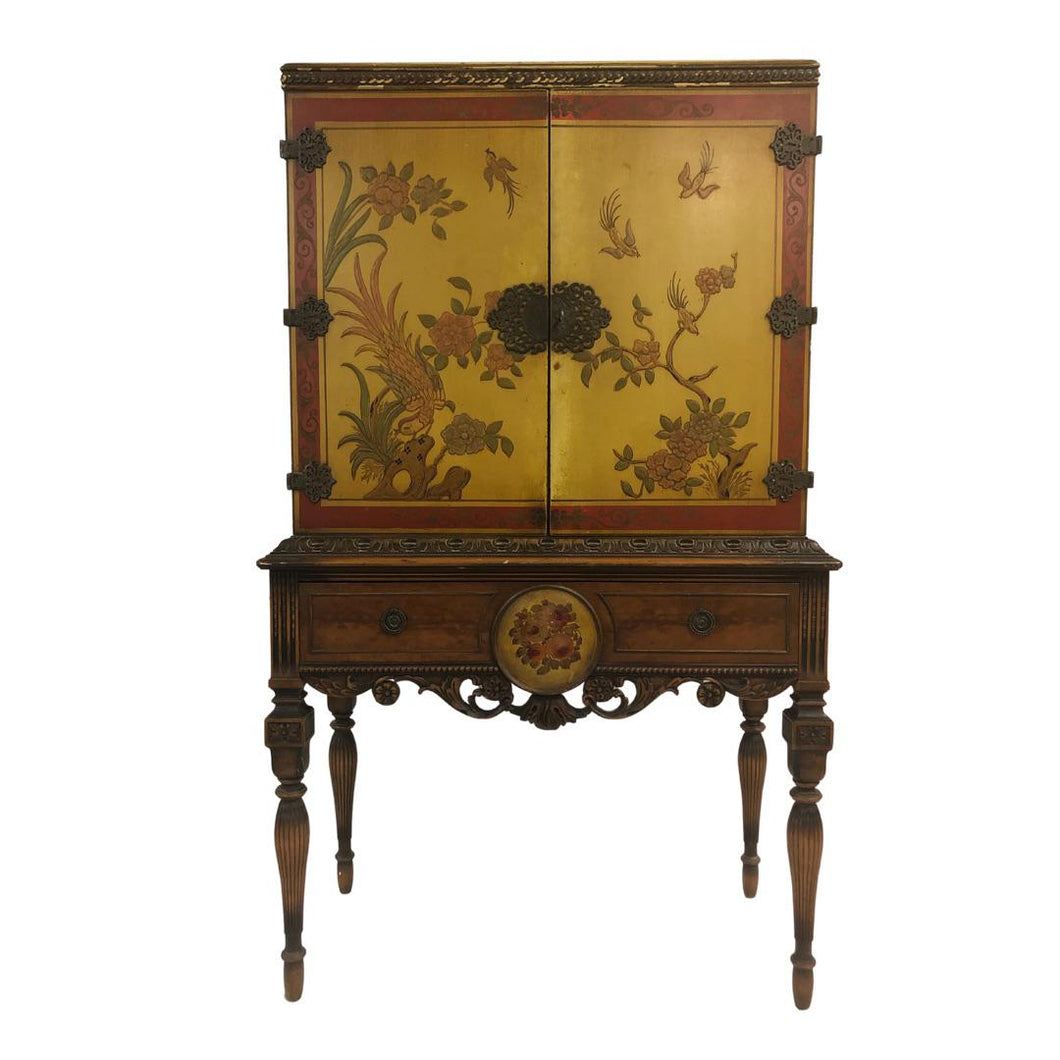 1920s Chinoiserie Yellow Cabinet Armoire Bar Cabinet