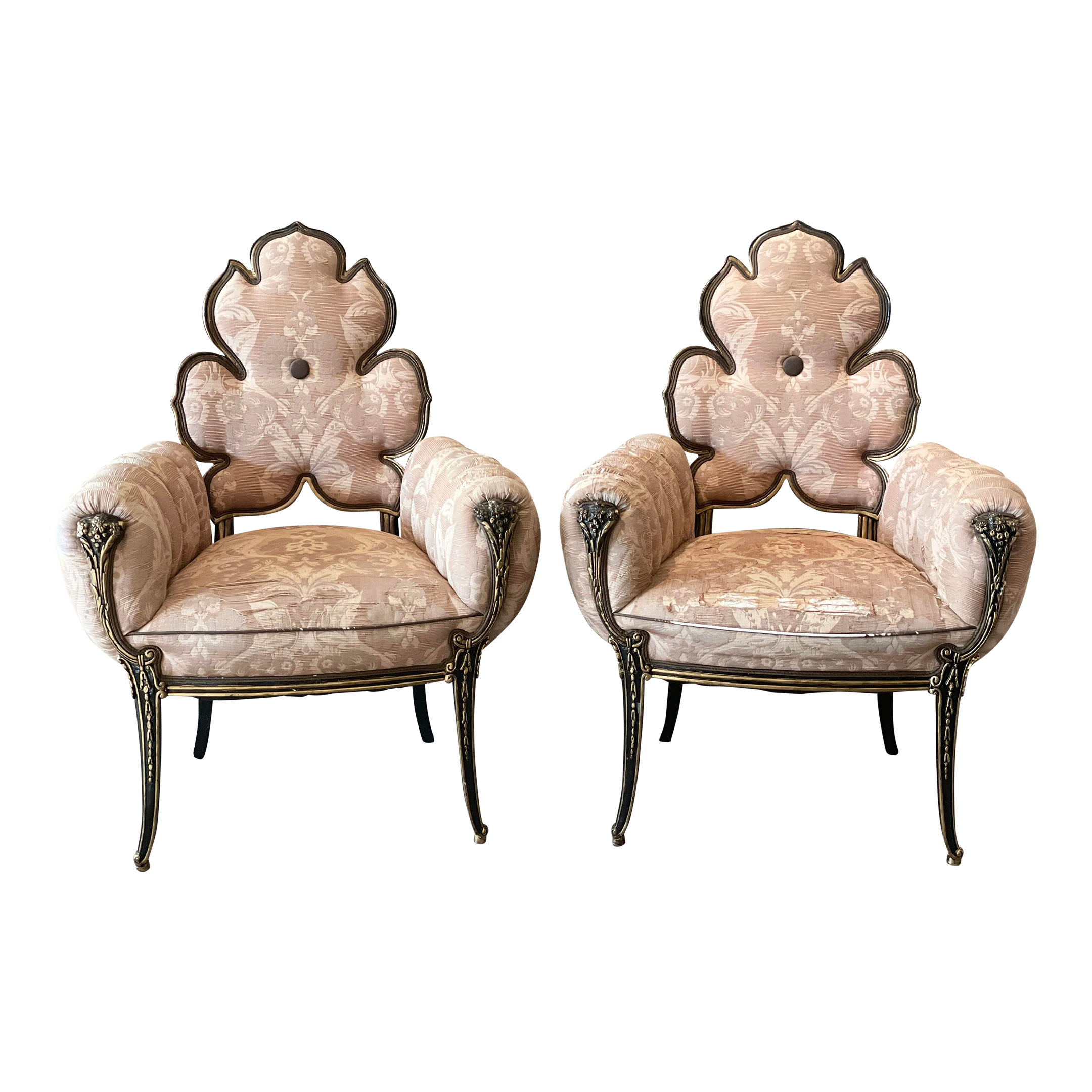 1950s Grosfeld House Vintage Flower Leaf Side Chairs - a Pair