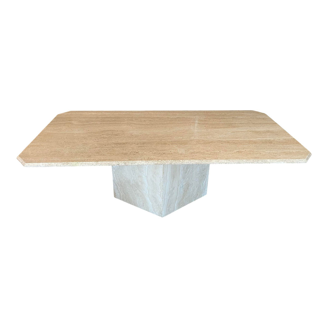 1970s Postmodern Travertine Dining Table With Angled Edge Top and Base