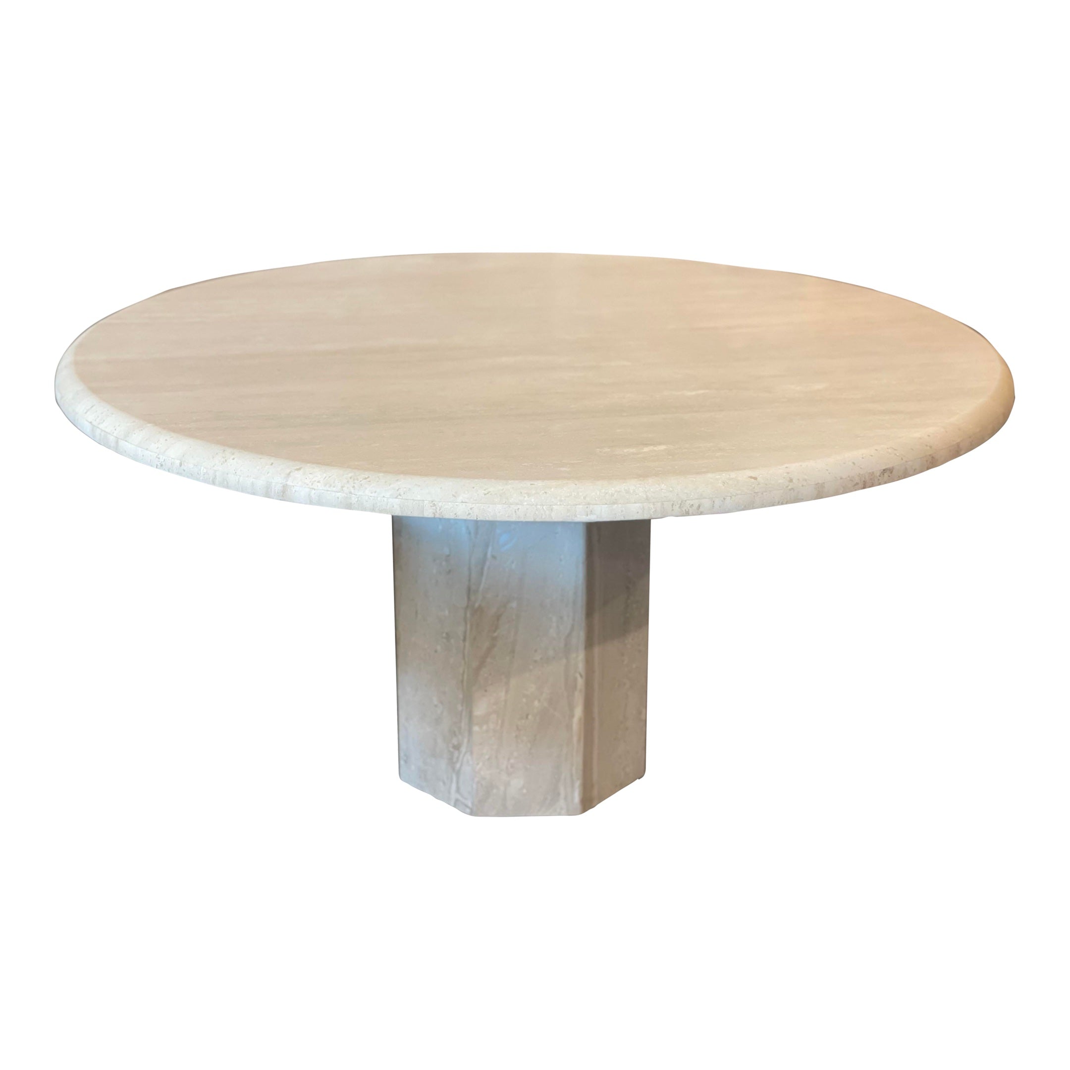 1970s Travertine Postmodern Vintage Honed Round Dining Table