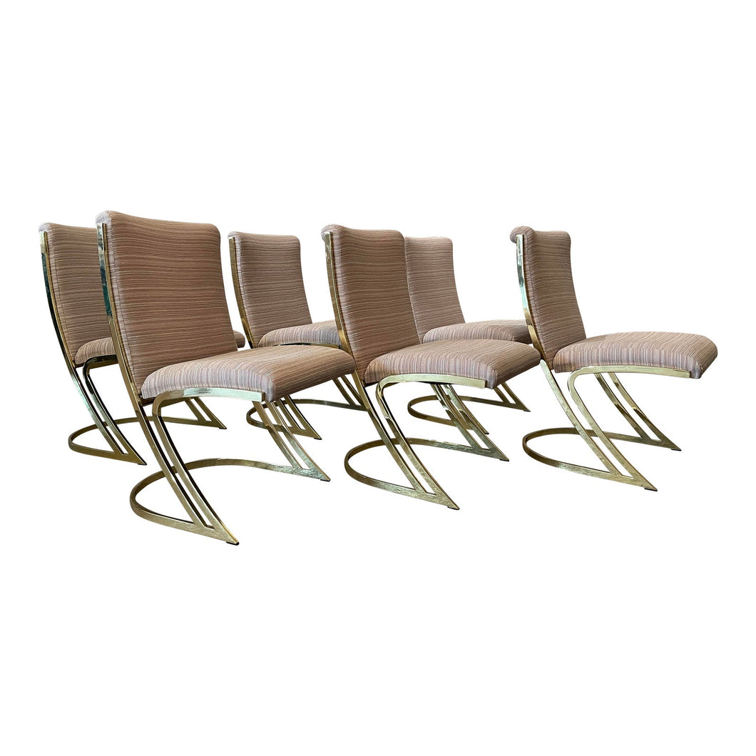 1970s Vintage Pierre Cardin Brass Cantilever Z Chairs - Set of 6