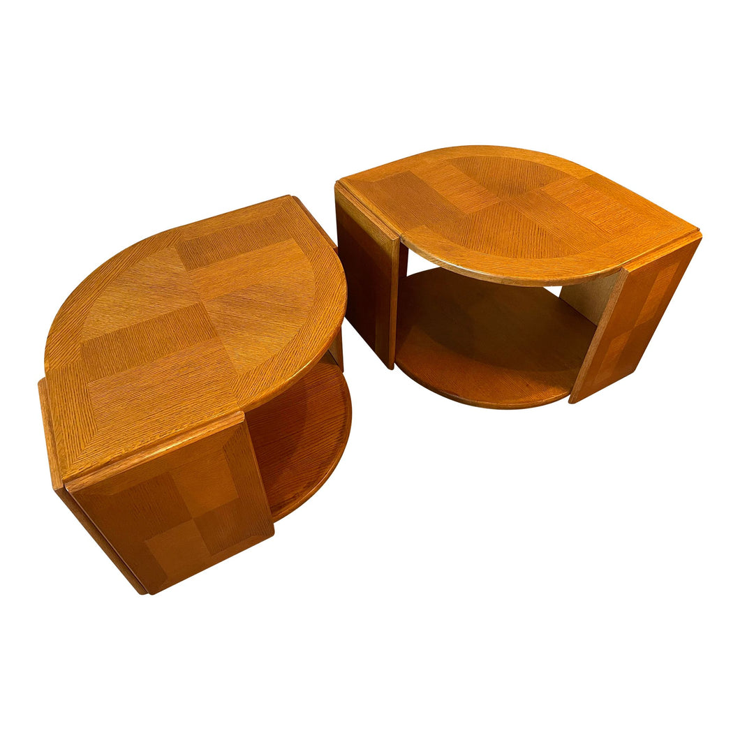 1980s Eye Shaped Solid Wood Postmodern Side Tables - a Pair