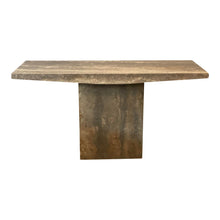 Load image into Gallery viewer, 1980s Italian Walnut Travertine Postmodern Console Table With Bowed Edge- Honed
