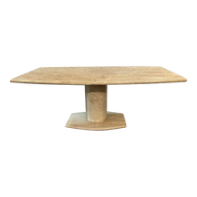 Load image into Gallery viewer, 1980s Postmodern Travertine Pedestal Base Dining Table
