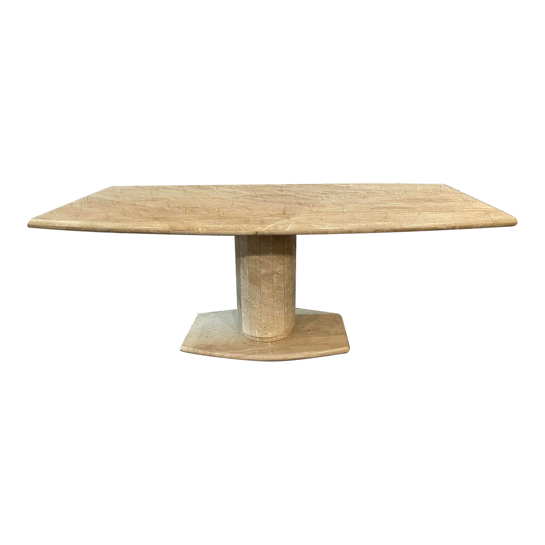1980s Postmodern Travertine Pedestal Base Dining Table