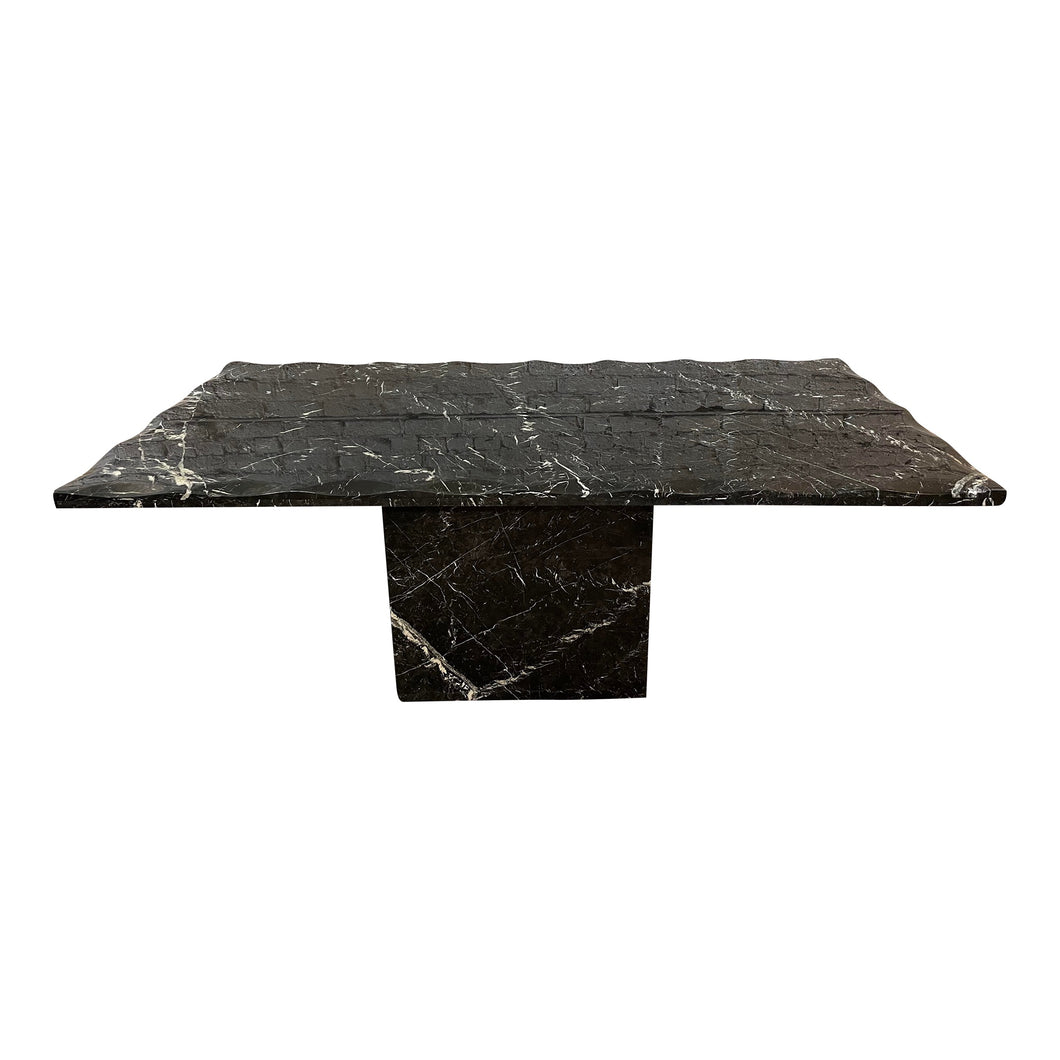 1980s Postmodern Vintage Nero Marquina Black Marble Dining Table with Scalloped Edge