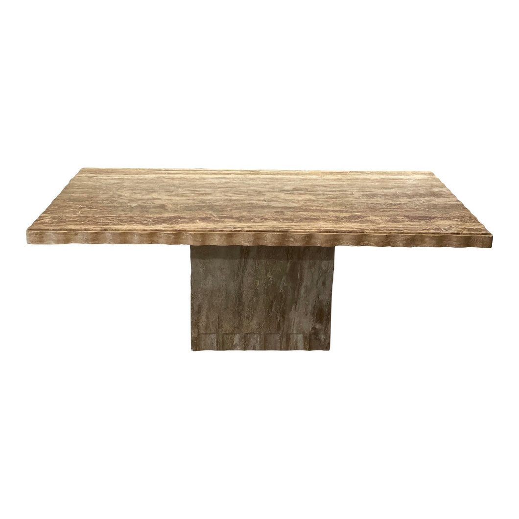 1980s Postmodern Walnut Travertine Dining Table With Scalloped Edge