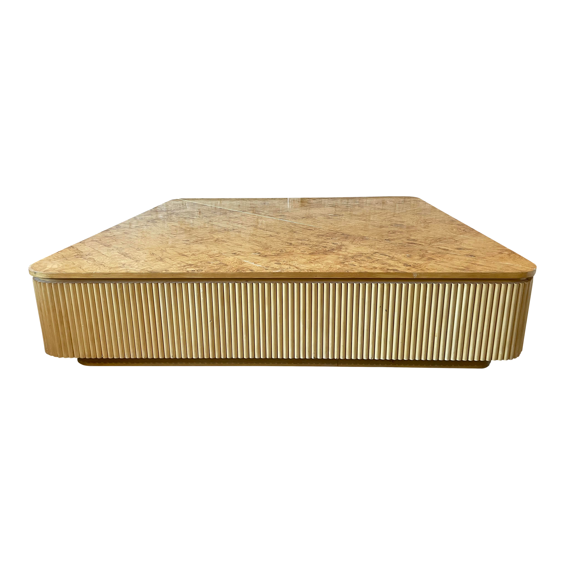 1980s Vintage Custom Made Big Bamboo and Burled Wood Coffee Table