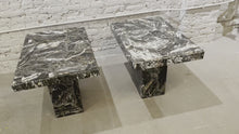 Load and play video in Gallery viewer, 1980s Nero Portoro Marble Vintage Side Tables - a Pair
