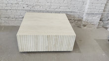 Load and play video in Gallery viewer, 1980s Postmodern Channeled Travertine Coffee Table on Wheels
