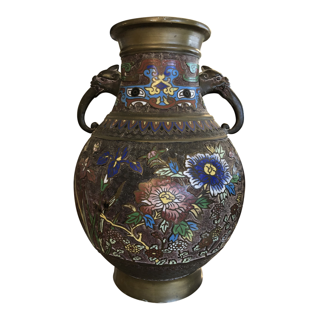 1930s Japanese Champleve Brass Vase