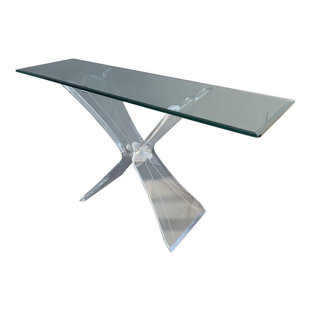 1980s Lucite Console Table With Glass Top Post Modern