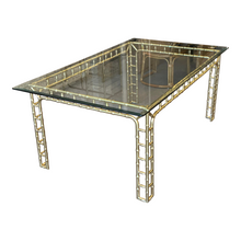 Load image into Gallery viewer, Vintage Hollywood Regency Gold Metal Faux Bamboo Dining Table
