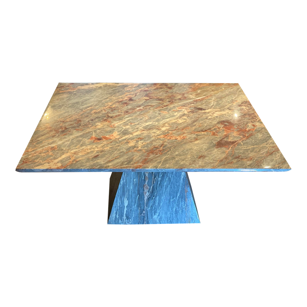 Post Modern Marble Gray Peach Coffee Table With Trapezoid Base