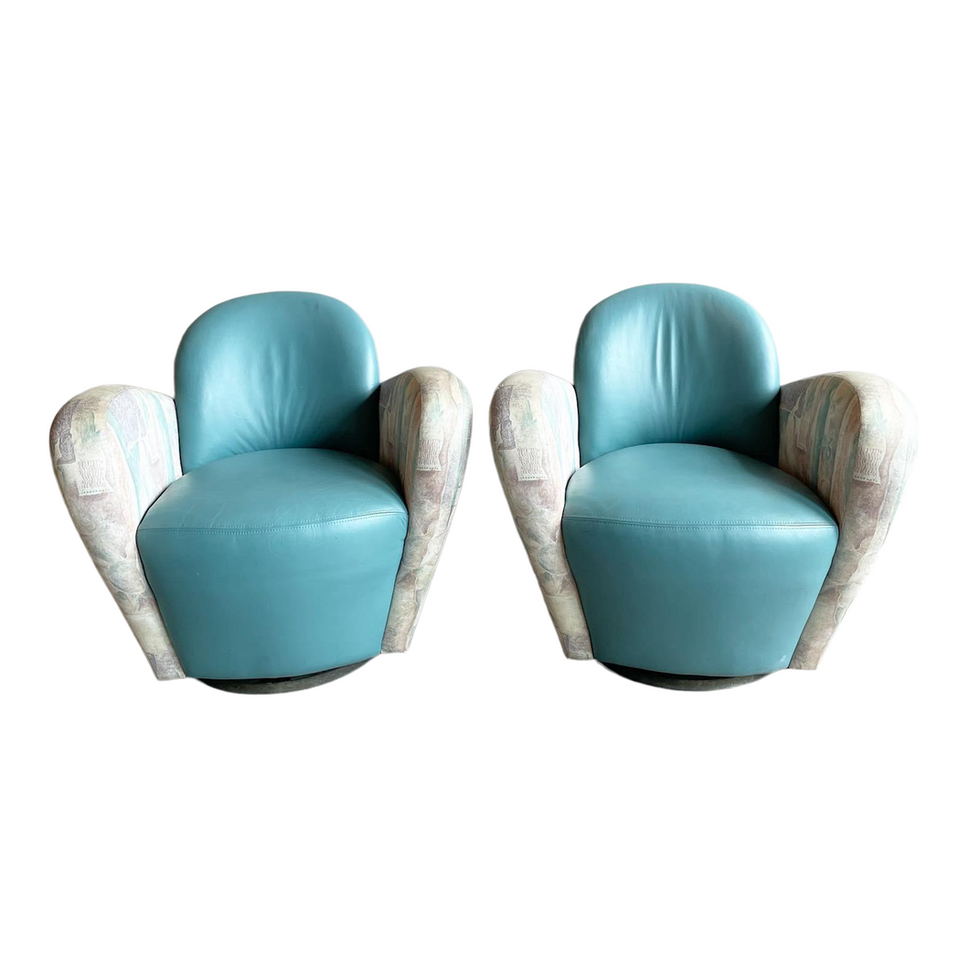 1980s Vintage Michael Wolk Miami Swivel Chairs in the Manner of Kagan - a Pair