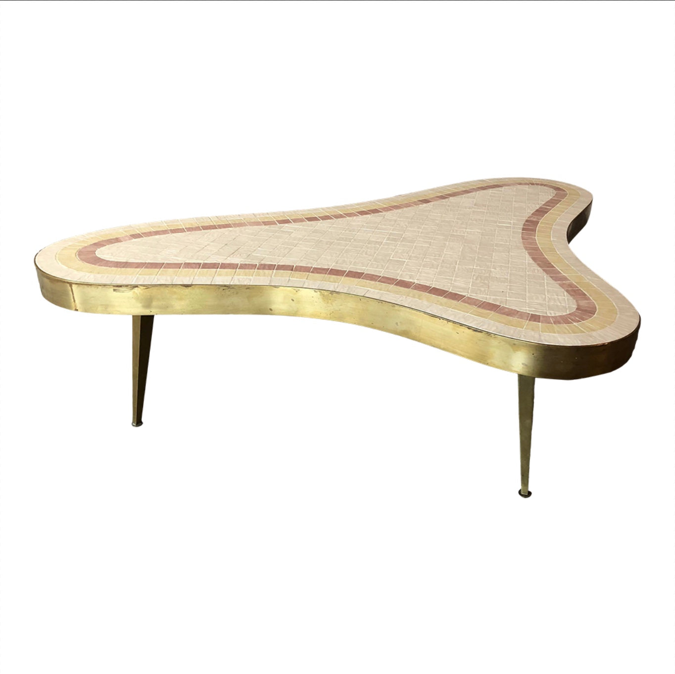 1960s Mid-Century Modern Brass and Mosaic Tile Coffee Table