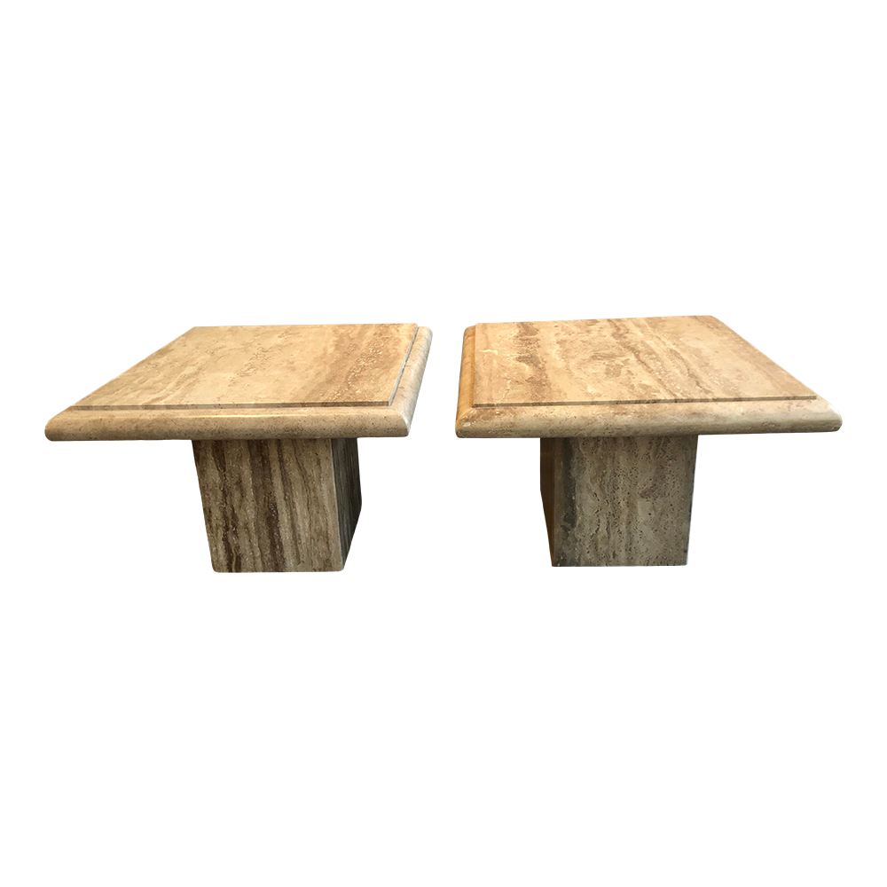 1980s Stone International Travertine Side Tables - a Pair