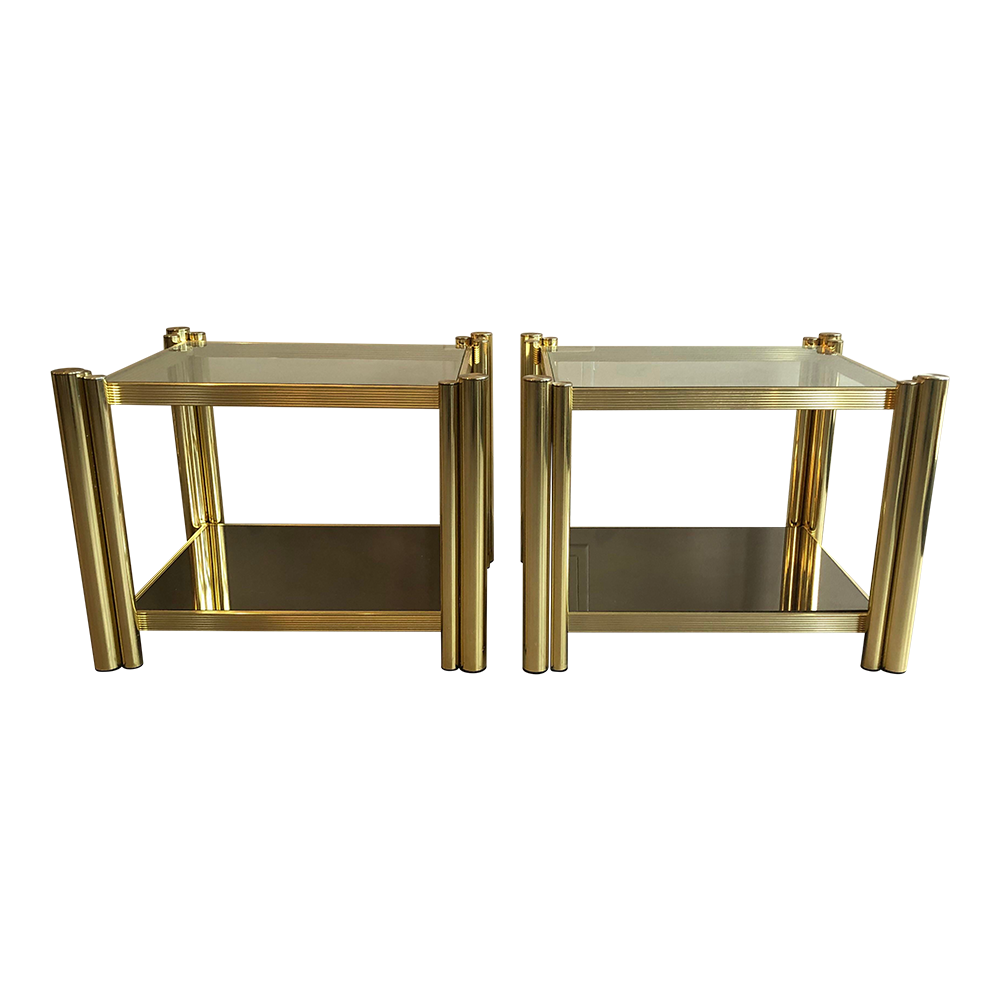 1980s Postmodern Brass 2-Tier Side Tables - a Pair