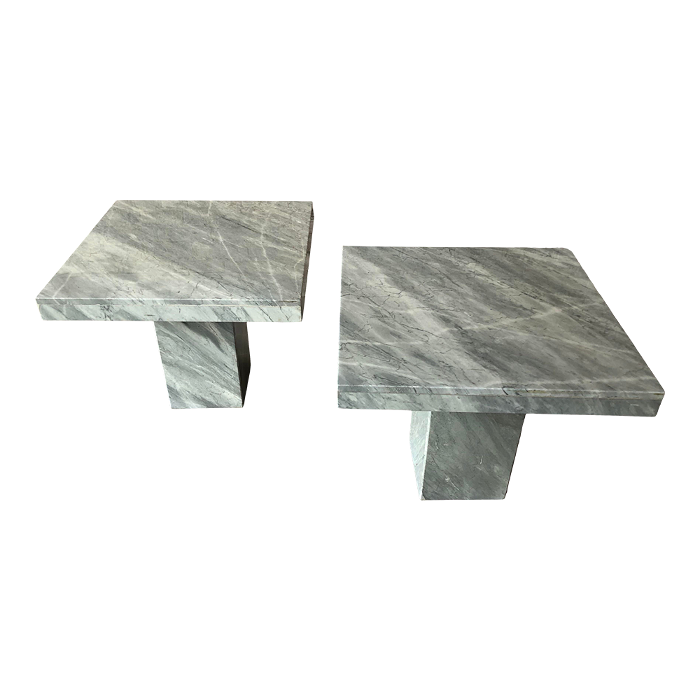 1980s Post Modern Italian Gray Marble Tables - a Pair
