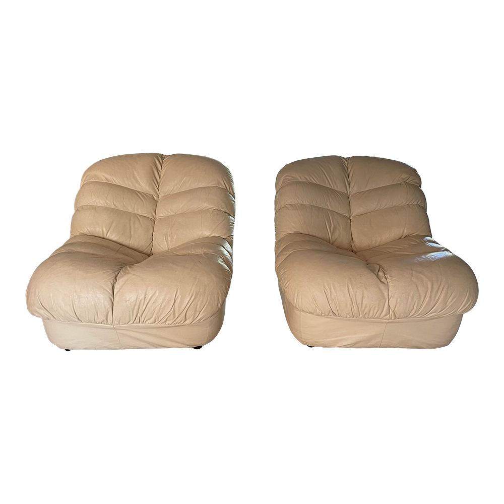 Post Modern Leather Slipper Chairs - a Pair