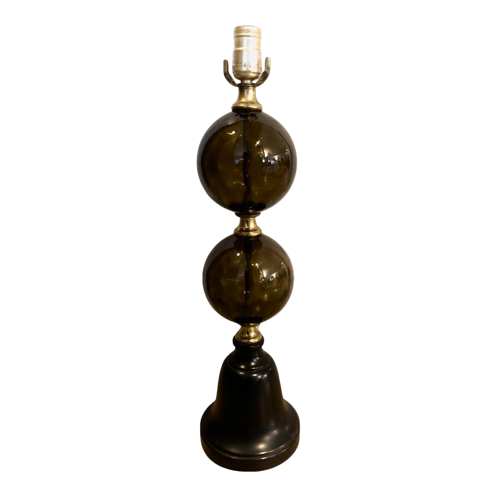 1960s Mid-Century Hollywood Regency Smoked Glass Brass Lamp
