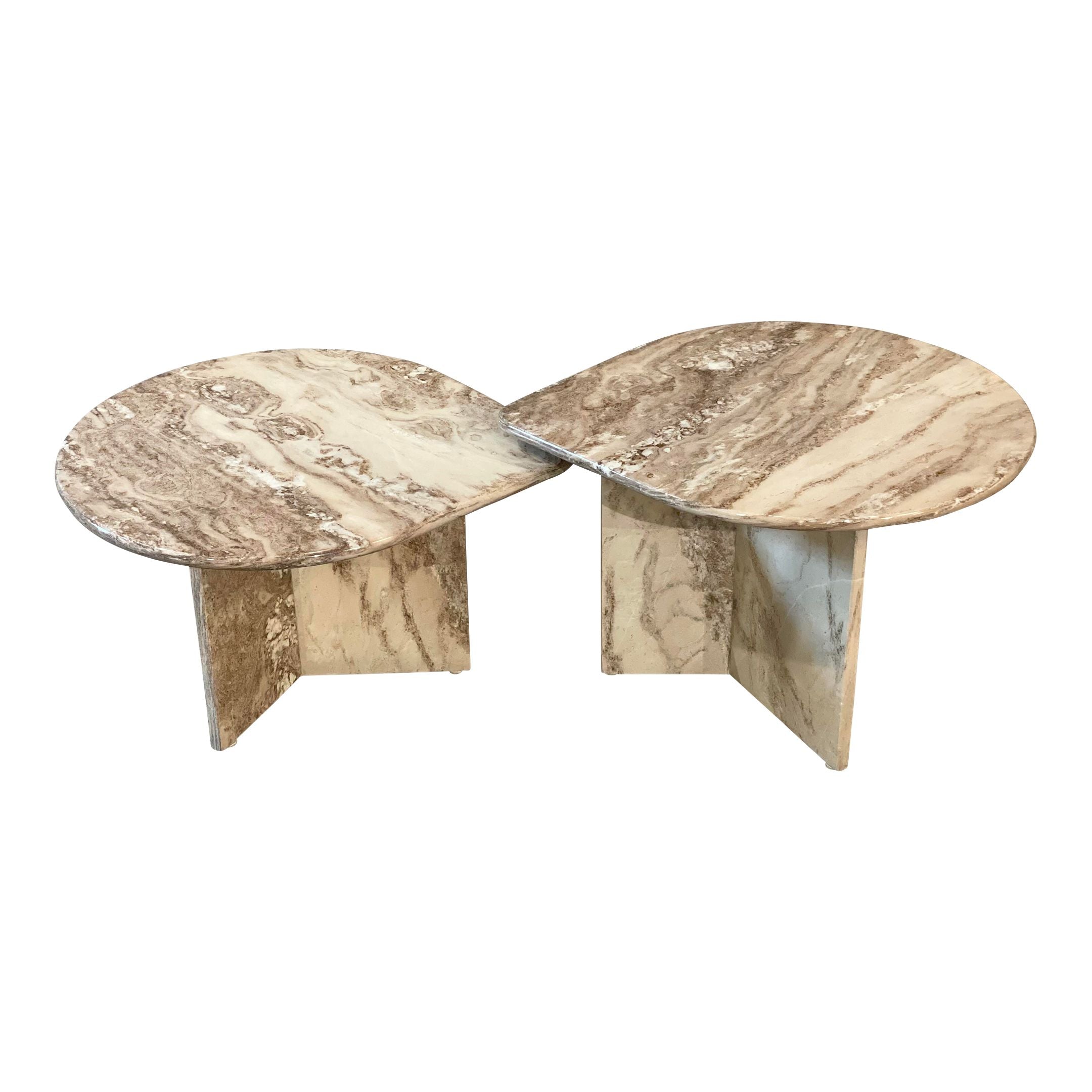 Postmodern Vintage Tear Shape Marble Coffee Tables - a Pair