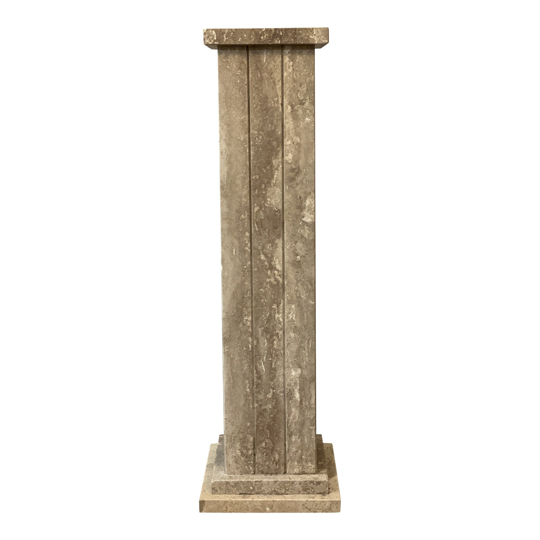 Vintage 1980s Taupe Travertine Pedestal Column