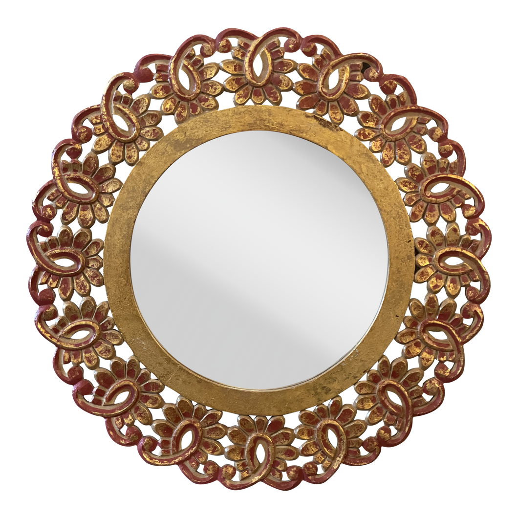 Vintage Gold Gilt Floral Round Mirror