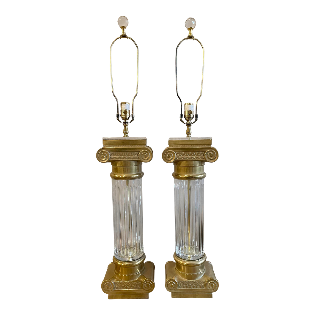 Vintage Oversized Brass and Crystal Lamps- a Pair