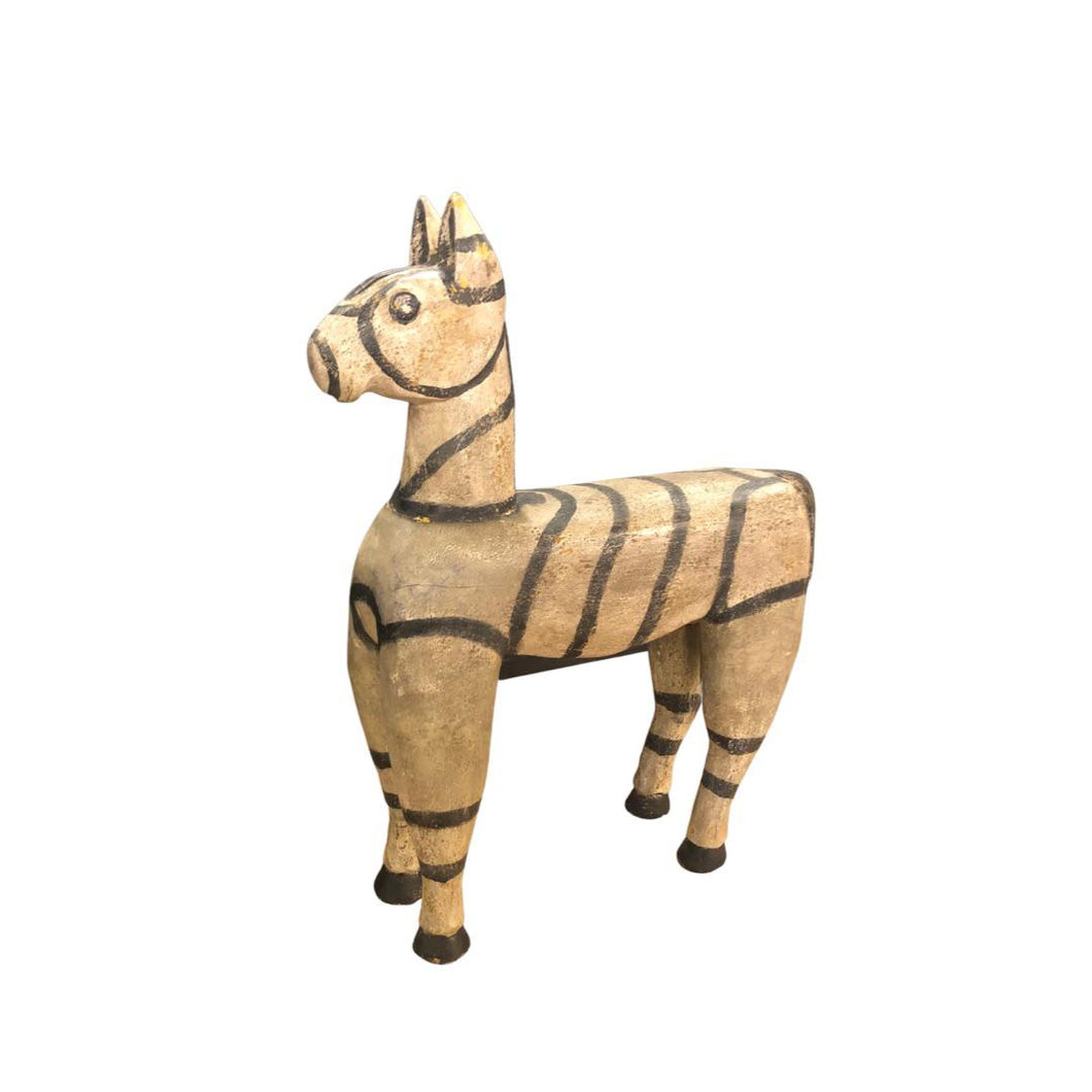 Vintage Wood Zebra Horse Sculpture